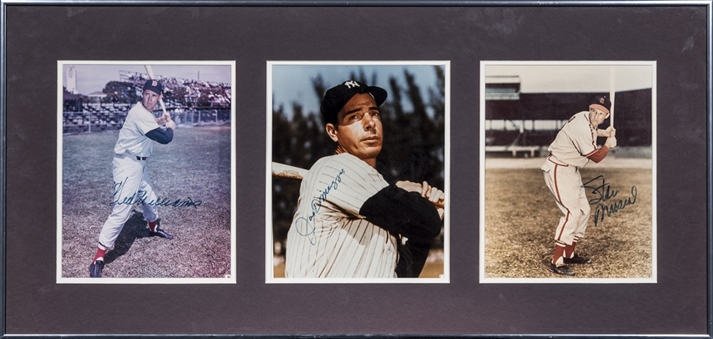Ted Williams, Joe DiMaggio & Stan Musial Single Signed Photos in 32x15 Framed Display (Beckett)